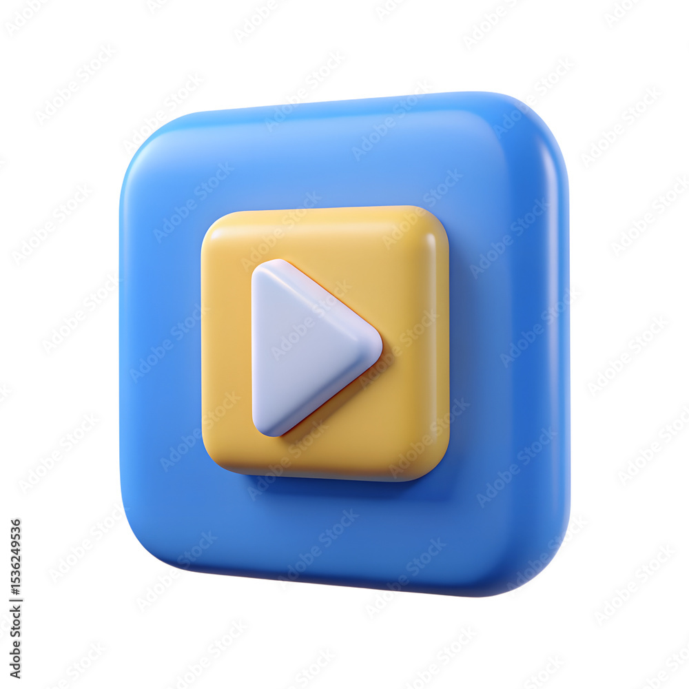 Poster 3d rendered play button icon within a rounded square shape for multimedia applications and designs i