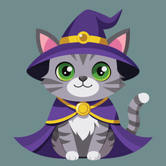 Whimsical Cartoon Illustration of a Grey Tabby Cat with Simple Design