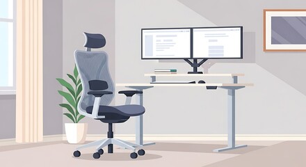 Office Setup with Chair and Dual Monitors