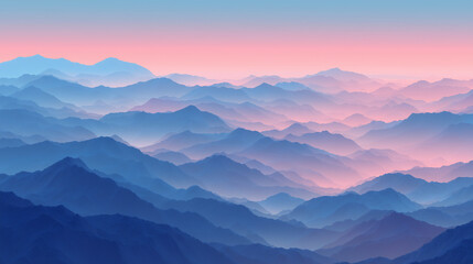 Obraz premium Abstract Mountain Layers at Sunrise with Misty Blue and Pink Hues