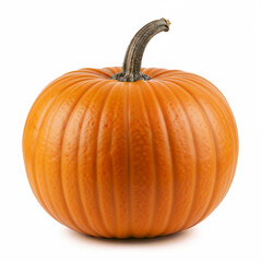 Obraz premium Pumpkin stands ripe orange showcasing its curved stem against a bright white backdrop