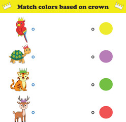 Match the color of the animal's crown. Educational game for color recognition