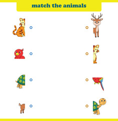 Match halves of cute cartoon wildlife animals. Logical game for kids