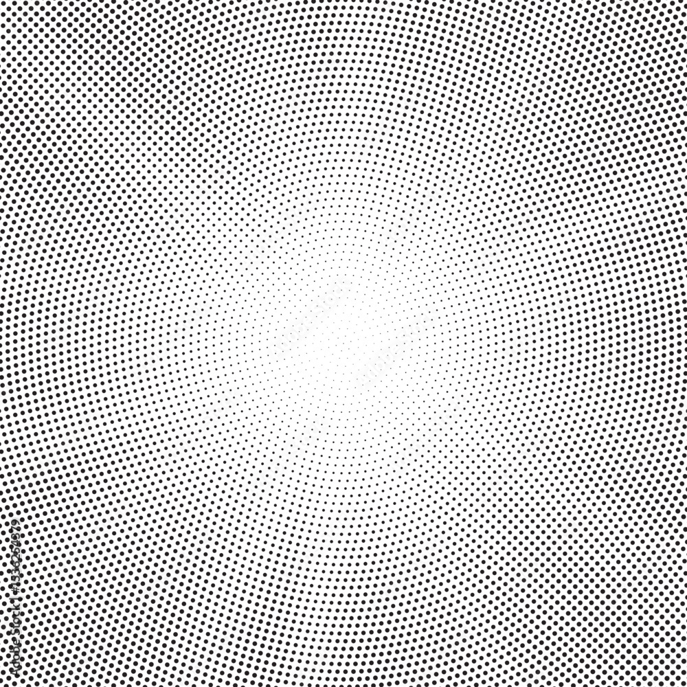 Poster Halftone gradient sun rays pattern. Abstract halftone vector dots background. monochrome dots pattern. Vector background in comic book style with sunburst rays and halftone. Retro pop art design.	