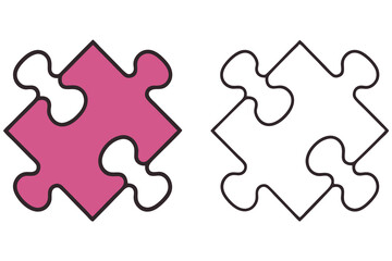 Obraz premium One pink jigsaw puzzle piece is next to a blank piece on white