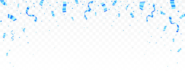 Fototapeta premium Blue Confetti and Ribbons Falling Celebration Background on Transparent