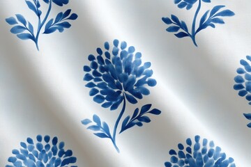 Seamless floral block print pattern with hand carved design