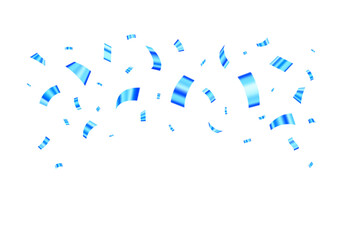 Festive Blue Metallic Confetti Falling on White Background, Holiday, birthday, celebration party, congratulations, confetti illustration.