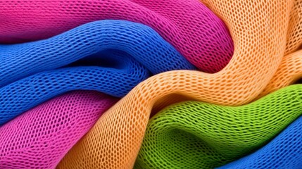 Colorful Fabric Texture Abstract Swirls of Pink, Blue, Orange, and Green