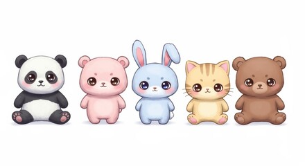 Obraz premium Cute Cartoon Animals Panda Bear Bunny Cat