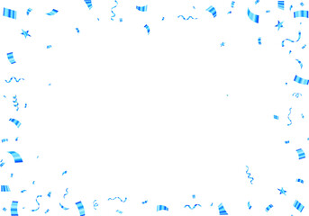 Blue Confetti and Ribbon Frame on White Background Celebration Vector Illustration.