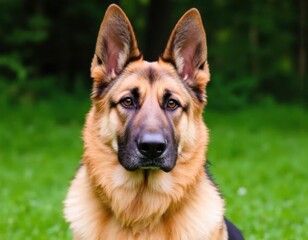 German Shepherd Standing in Grassy Meadow