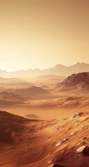 Naklejka premium Martian landscape panorama, warm light