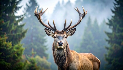 Fototapeta premium Majestic Deer in a Misty Forest