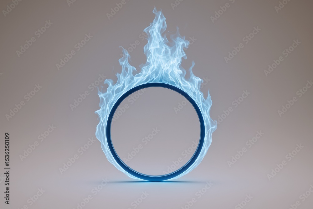 Aufkleber glowing blue ring with flames on neutral background as abstract energy light concept graphic with fu