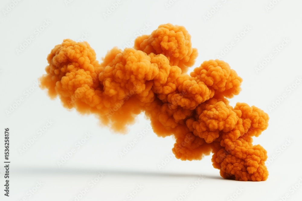 Poster abstract orange smoke cloud with fluffy texture floating mid-air on light background, stylized in so