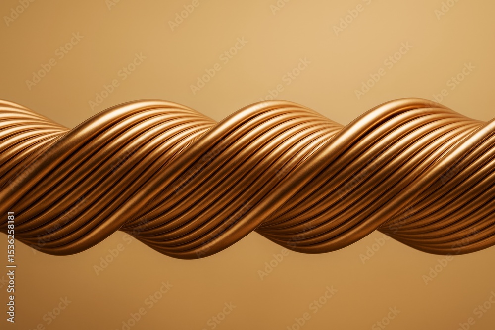 Aufkleber twisted metallic copper wires forming a helix structure with smooth lighting and warm golden backgro