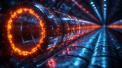 Futuristic digital pipeline visualizes AI ML IoT integration for smart leak detection and sustainable water management with glowing sensors, data streams, and a digital interface showcasing advanced t