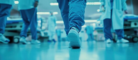 Corridor of Care, Doctors and Nurses Walking Through a Hospital Hallway