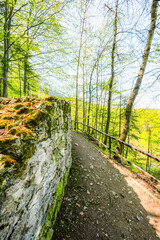 Hiking to Peak Tri Koruny or Trzy Korony during day. Pieniny National park in Poland. Pieniny Castle © Zedspider