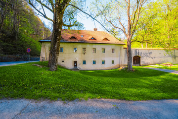Medieval monastery Cerveny Klastor near Peak Tri Koruny or Trzy Korony in Pieniny National park in Slovakia and Poland © Zedspider