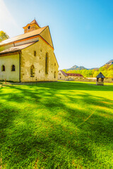 Medieval monastery Cerveny Klastor near Peak Tri Koruny or Trzy Korony in Pieniny National park in Slovakia and Poland © Zedspider