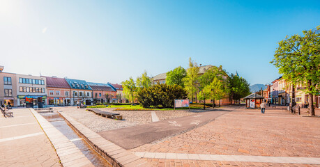 Liptovsky Mikulas main square in Liptov region around Tatras mountains , Slovakia