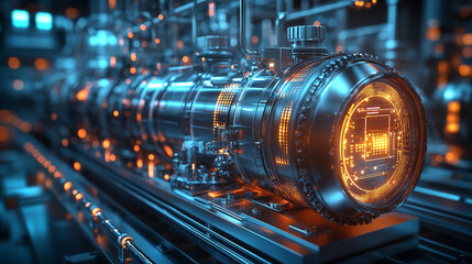 Futuristic digital pipeline visualizes AI ML IoT integration for smart leak detection and sustainable water management with glowing sensors, data streams, and a digital interface showcasing advanced t