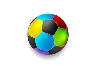 Colorful soccer ball with glossy surface isolated on white background. Sport vector design