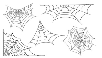 Spiderweb corner line border, gothic scary hanging net frame. Simple spooky halloween decoration. Cobweb spider trap.