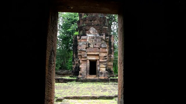 Prasat Ta Muen Tod is smaller than Prasat Ta Muen Thom. It is made of laterite and has the appearance of a long room used as a place for people to stay. It is located in Surin Province, Thailand.