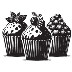 Black Cupcakes Silhouette Vector, High Quality Illustration on White Background
