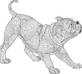 Intricate Mandala Bulldog Adult Coloring Page Design