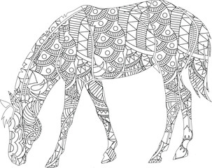Intricate Horse Zentangle Design Adult Coloring Page, Printable Art