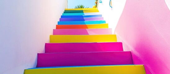 Colorful Staircase in Santorini, Greece, A Vibrant Ascent to Paradise