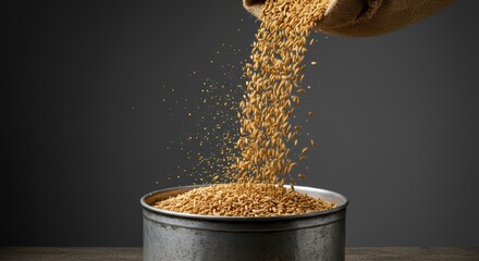 Falling Grain Into a Metal Container