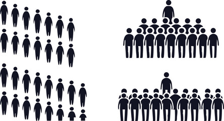 a crowd of silhouetted people, diverse group of human figures, black and white minimalist illustration of people, simple people icons, abstract human shapes, graphic silhouette characters, stylized pe