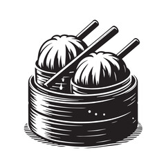 Black Dim Sum Silhouette Vector, High Quality Illustration on White Background