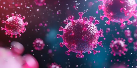 Navigating Pandemic Anxiety During the COVID Crisis, Microscopic view of colorful virus particles against a dark background.
