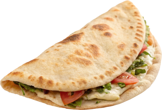 Folded flatbread sandwich with fresh vegetables