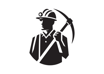 A man is holding a pickaxe and wearing a hard hat Silhouette Vector