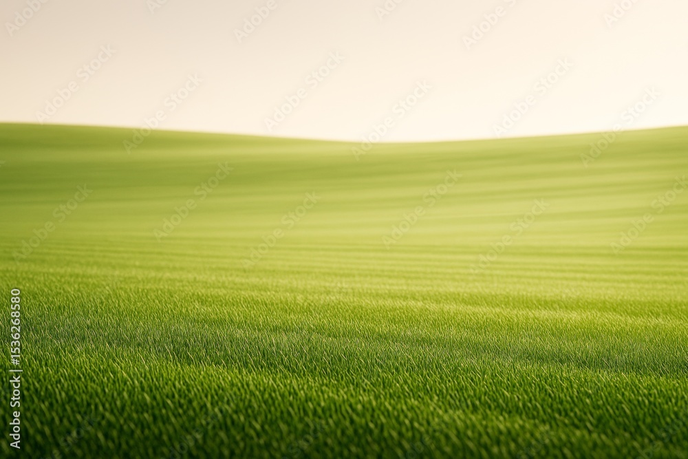 Poster peaceful green grass field under soft light with gentle rolling hills as nature background for calm 