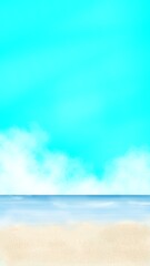 Obraz premium 夏の青い空と海と入道雲のイラスト