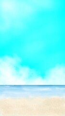 夏の青い空と海と入道雲のイラスト