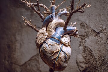 Naklejka premium A heart made of branches and leaves is displayed on a wall