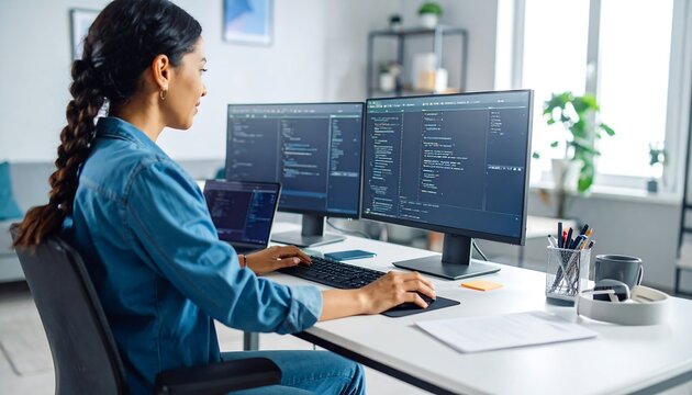 Woman coding at a desk