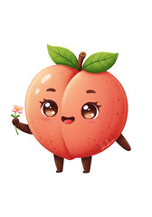 Fototapeta premium Cute Cartoon Peach Character Holding a Flower Illustration png isolated transparent background