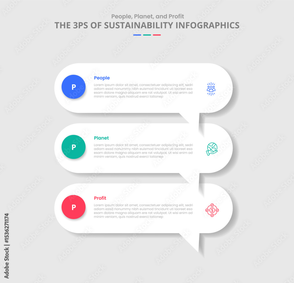 Poster 3p sustainability concept for infographic with drop shadow style with round rectangle discussion com