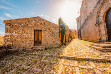 Old street in Erice, province of Trapani. Sicily, Italy