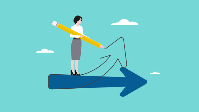 Change direction or career path for best opportunity and business and career success, change business strategy, businessman draw new arrow metaphor of change direction to achieve success,